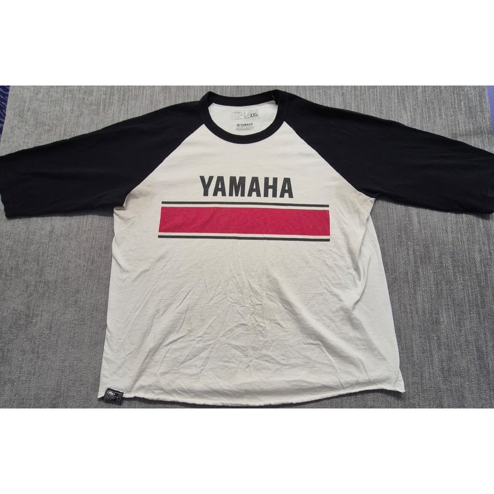 VTG Factory Effex Yamaha white raglan baseball t-shirt XXL men black 3/4 sleeves